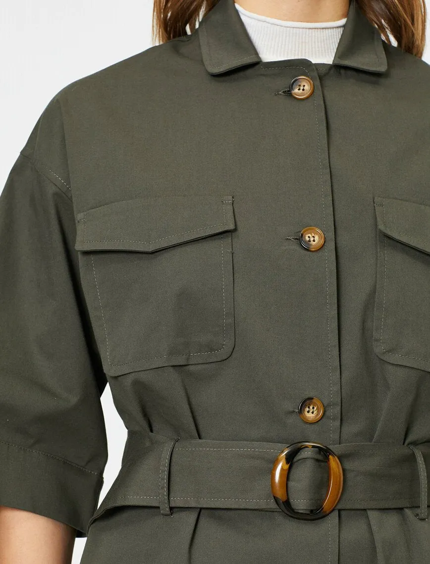 16508 Khaki Short Sleeve Belt Detail Jacket