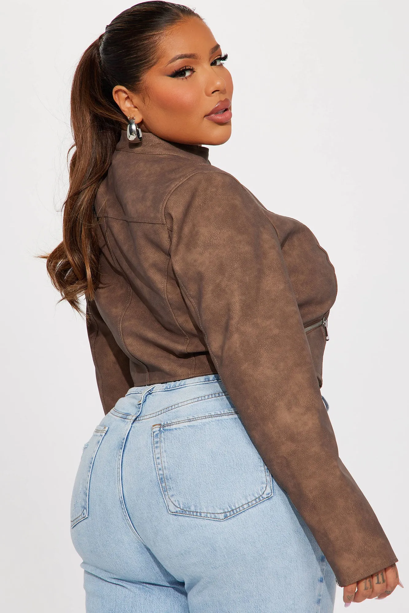 A Desert Babe Washed Faux Leather Moto - Brown
