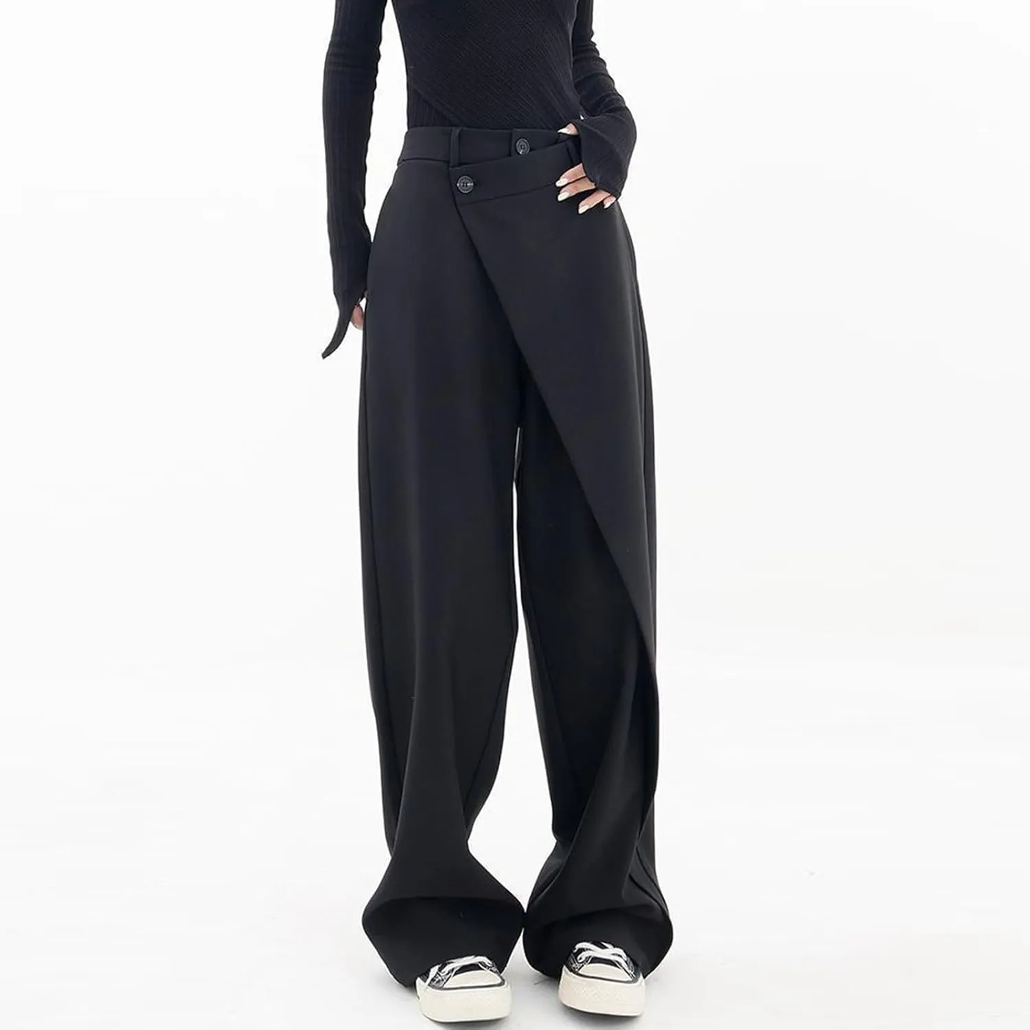 Asymmetrical Dress Pants for Women High Waisted Chic Irregular Pant Tailored Design Business Casual Work Trousers