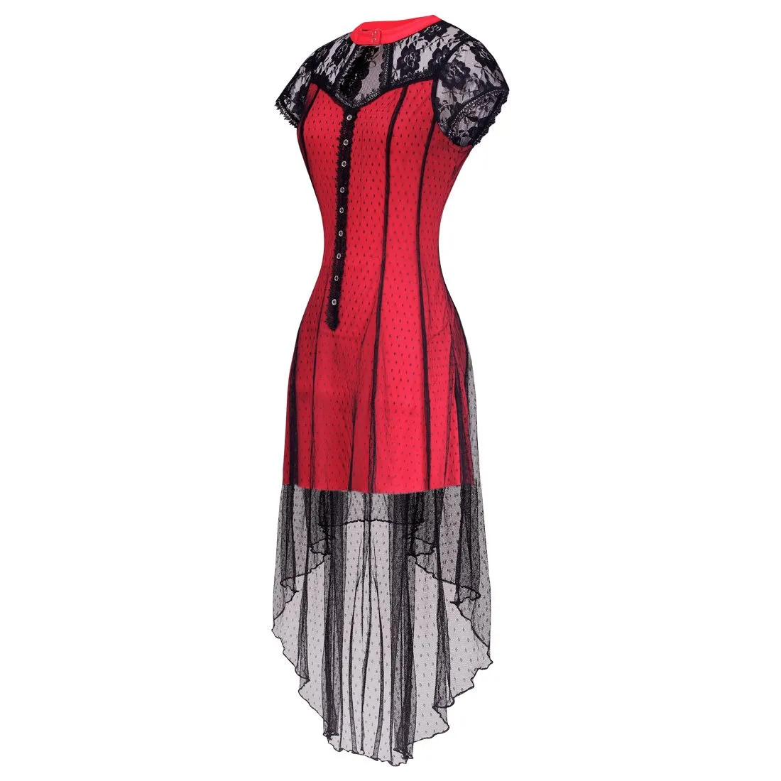 Basilic Kneelength Asymmetrical Mesh Dress