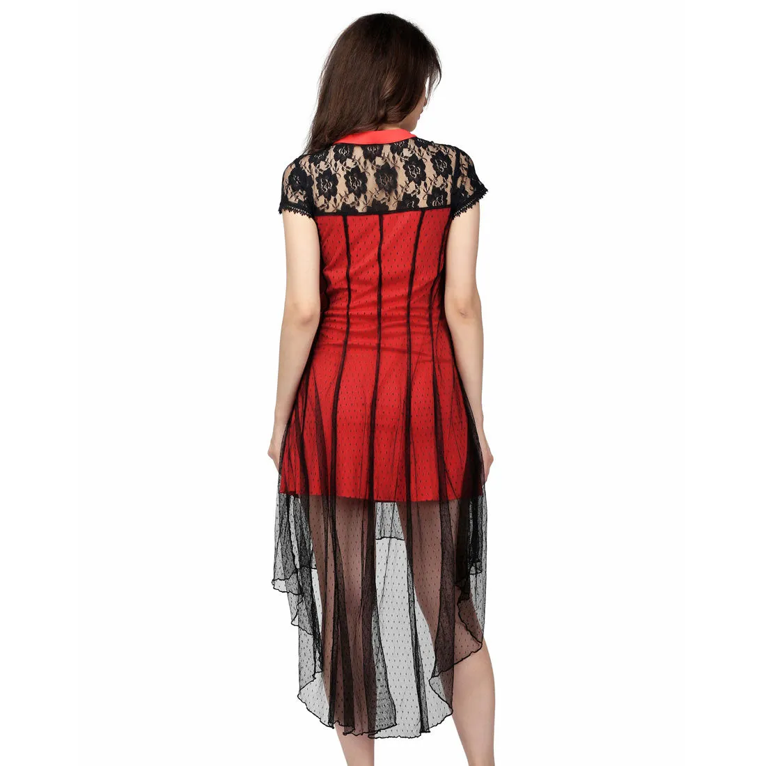 Basilic Kneelength Asymmetrical Mesh Dress