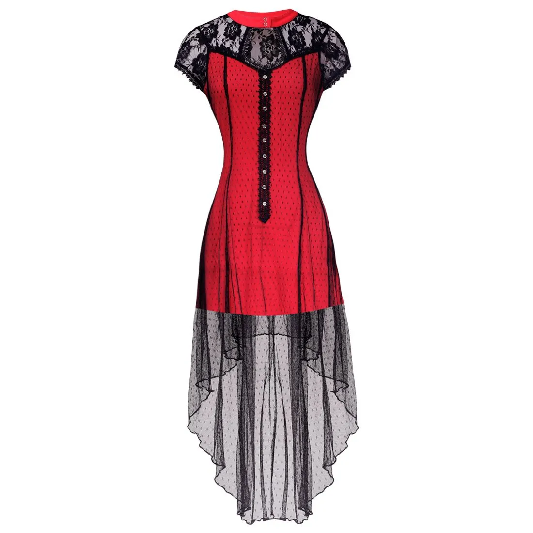 Basilic Kneelength Asymmetrical Mesh Dress