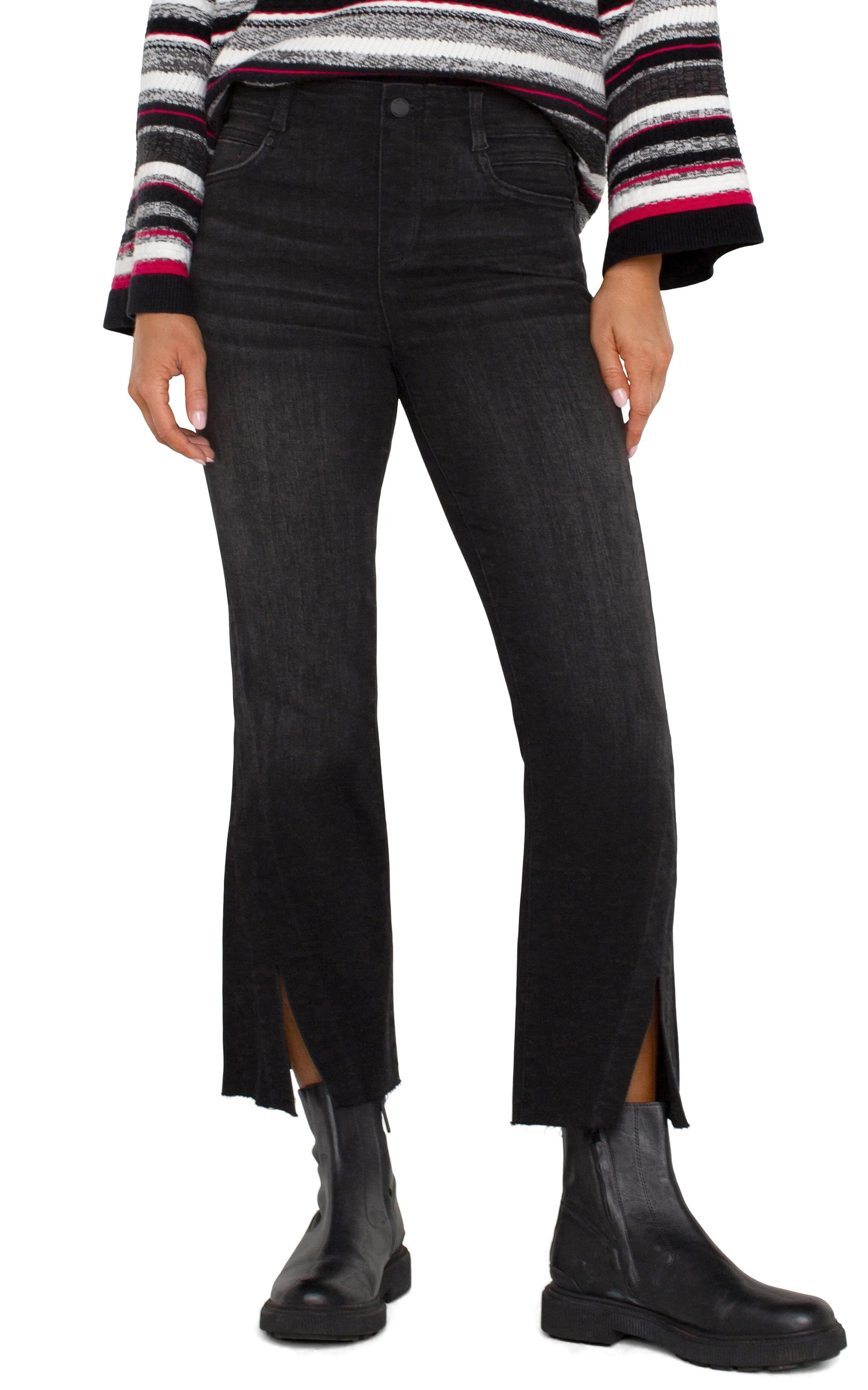 BLACK WASH CROP FLARE GIA GLIDER WITH FRONT SLIT JEAN