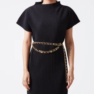 Chunky Faux Leather & Gold Chain Belt