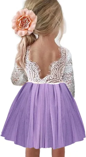 Girl Toddler Full-Length Straight Tulle Tutu Lace Back Party Flower Girl Dress