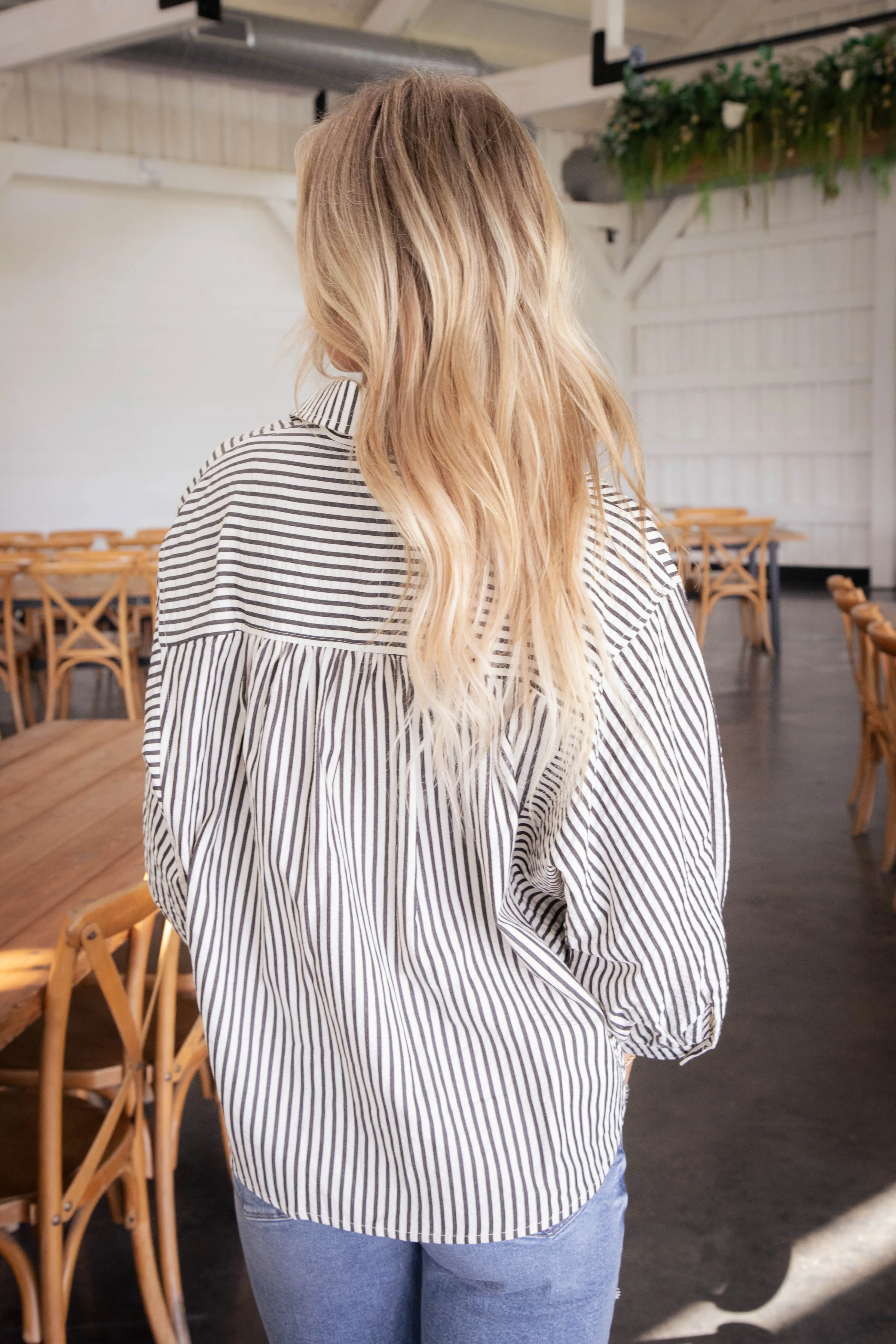 Holland Striped Button Down Shirt, Black