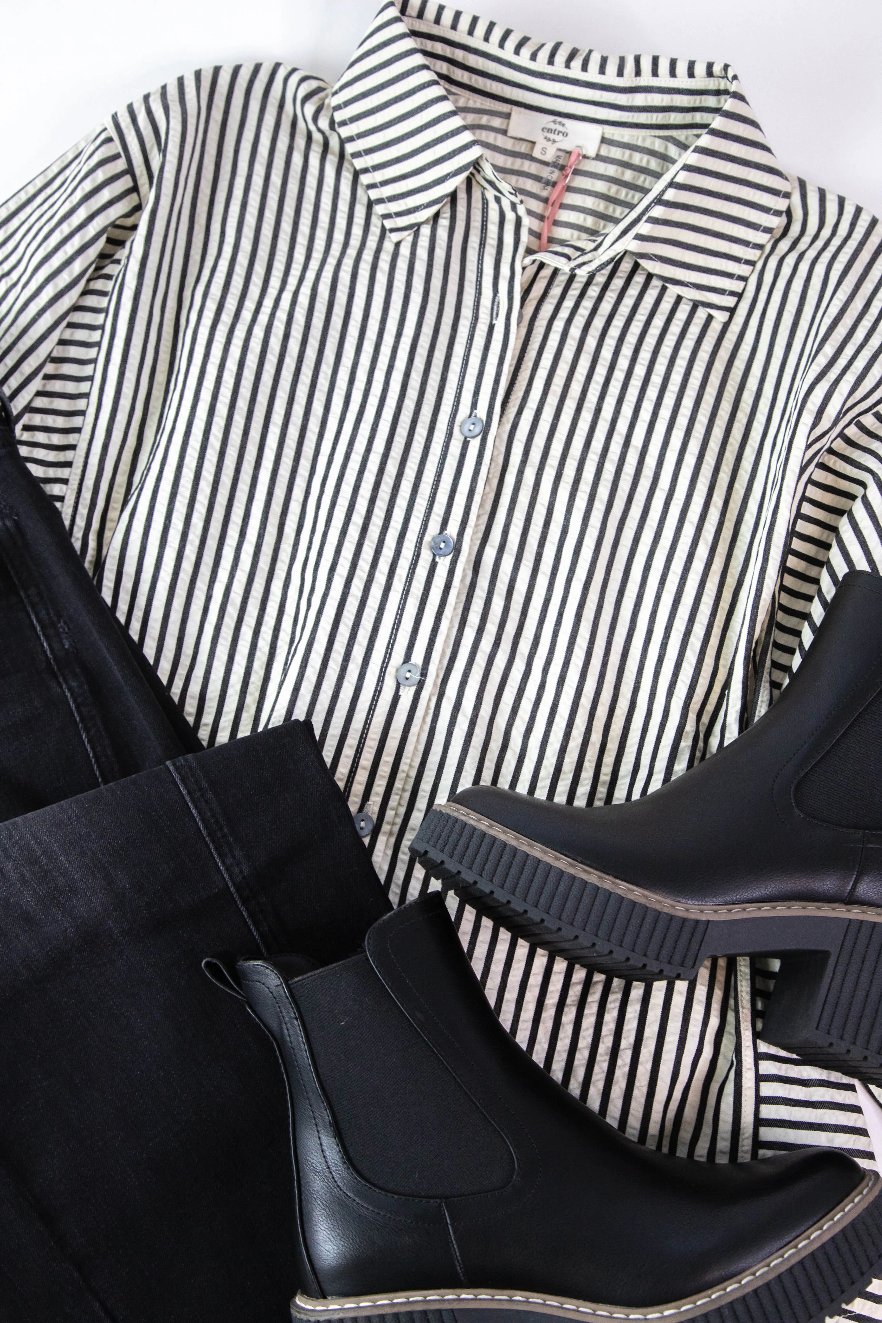 Holland Striped Button Down Shirt, Black