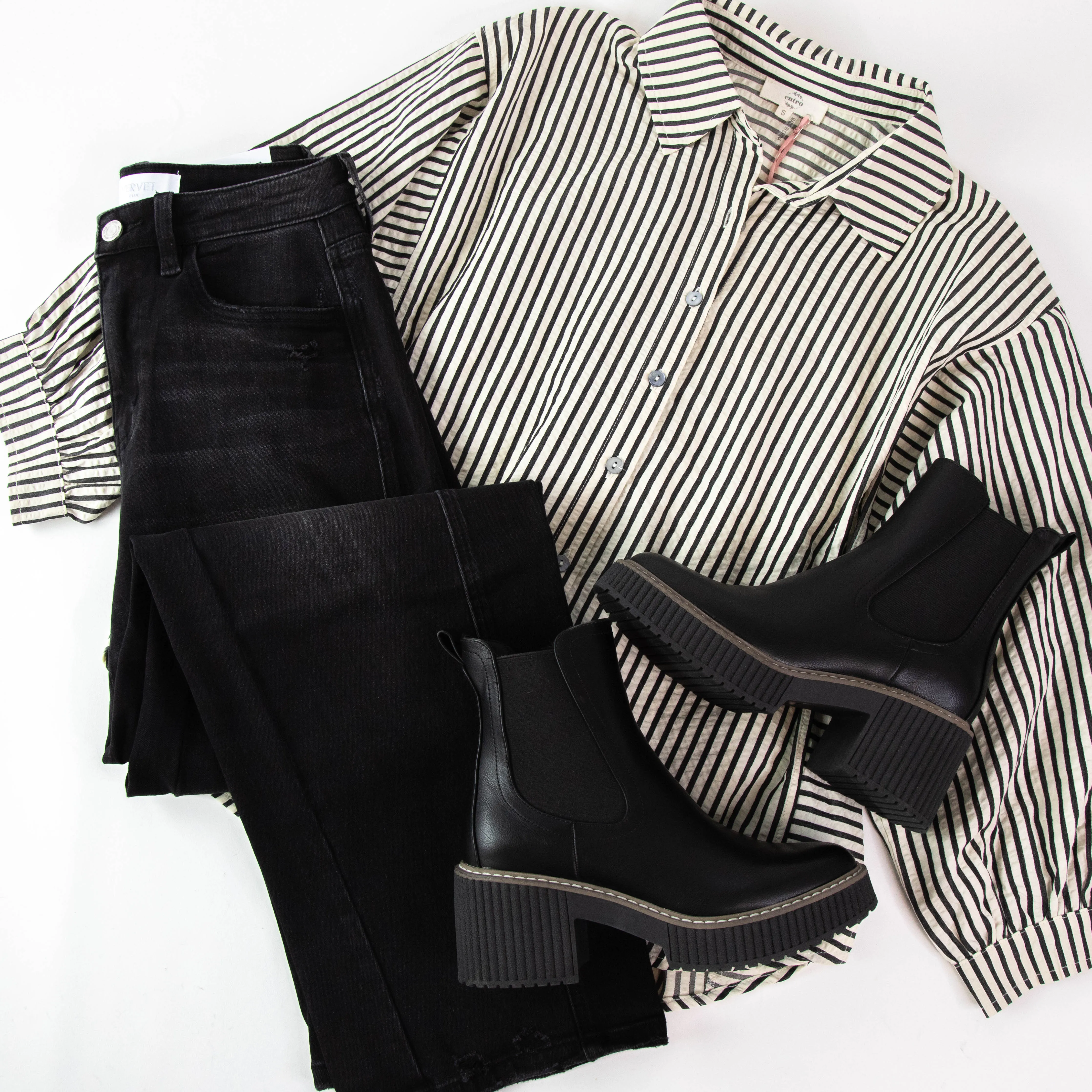 Holland Striped Button Down Shirt, Black