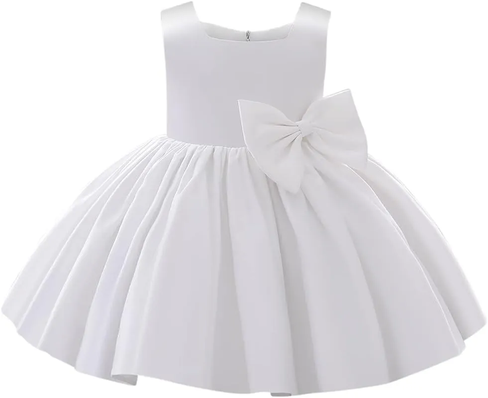 IDOPIP Flower Girl Bowknot Tutu Dress for Kids Baby Princess Wedding Bridesmaid Birthday Party Pageant Baptism Dresses 6M-10T