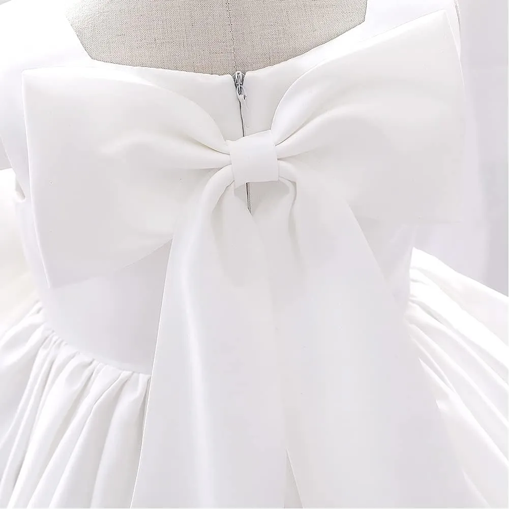 IDOPIP Flower Girl Bowknot Tutu Dress for Kids Baby Princess Wedding Bridesmaid Birthday Party Pageant Baptism Dresses 6M-10T