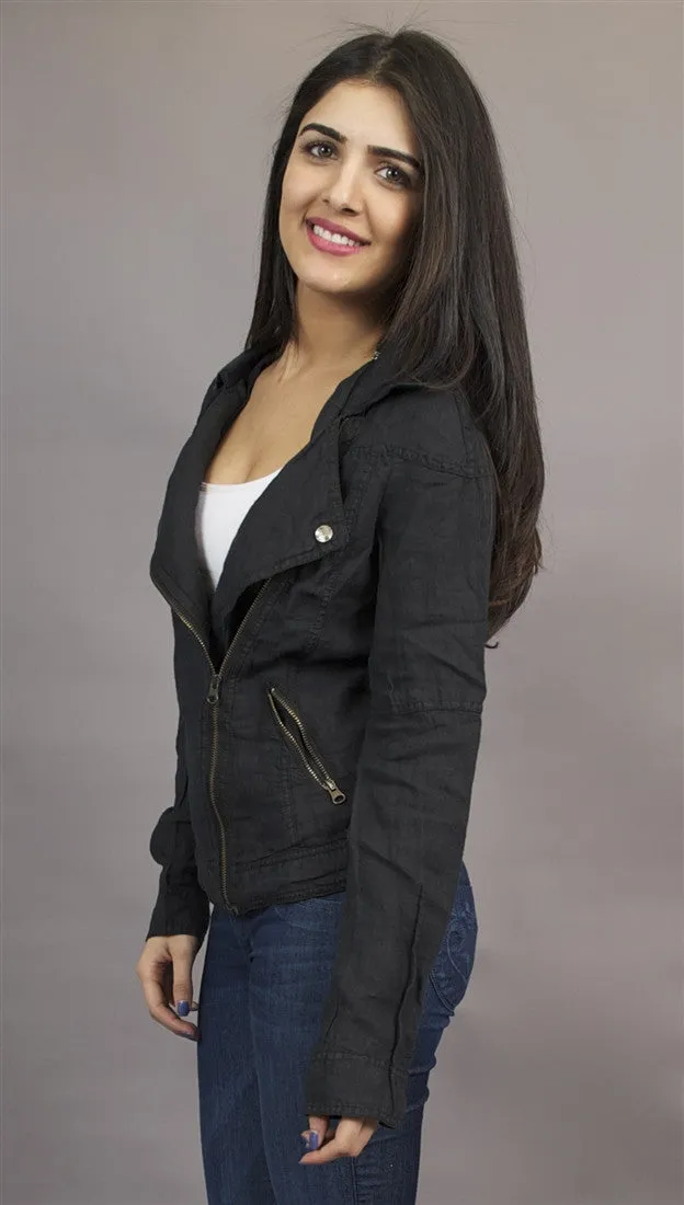 Miilla Off Center Linen Jacket in Black