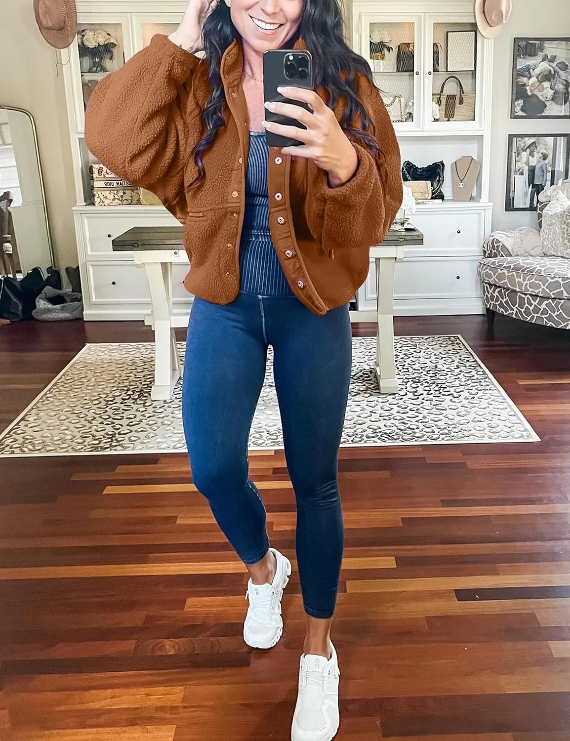 Omoone Women's Cropped Fleece Jacket Faux Fur Sherpa Coat Jackets Winter Outwear