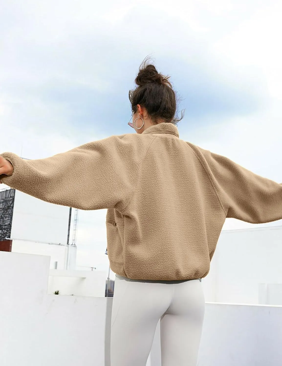 Omoone Women's Cropped Fleece Jacket Faux Fur Sherpa Coat Jackets Winter Outwear
