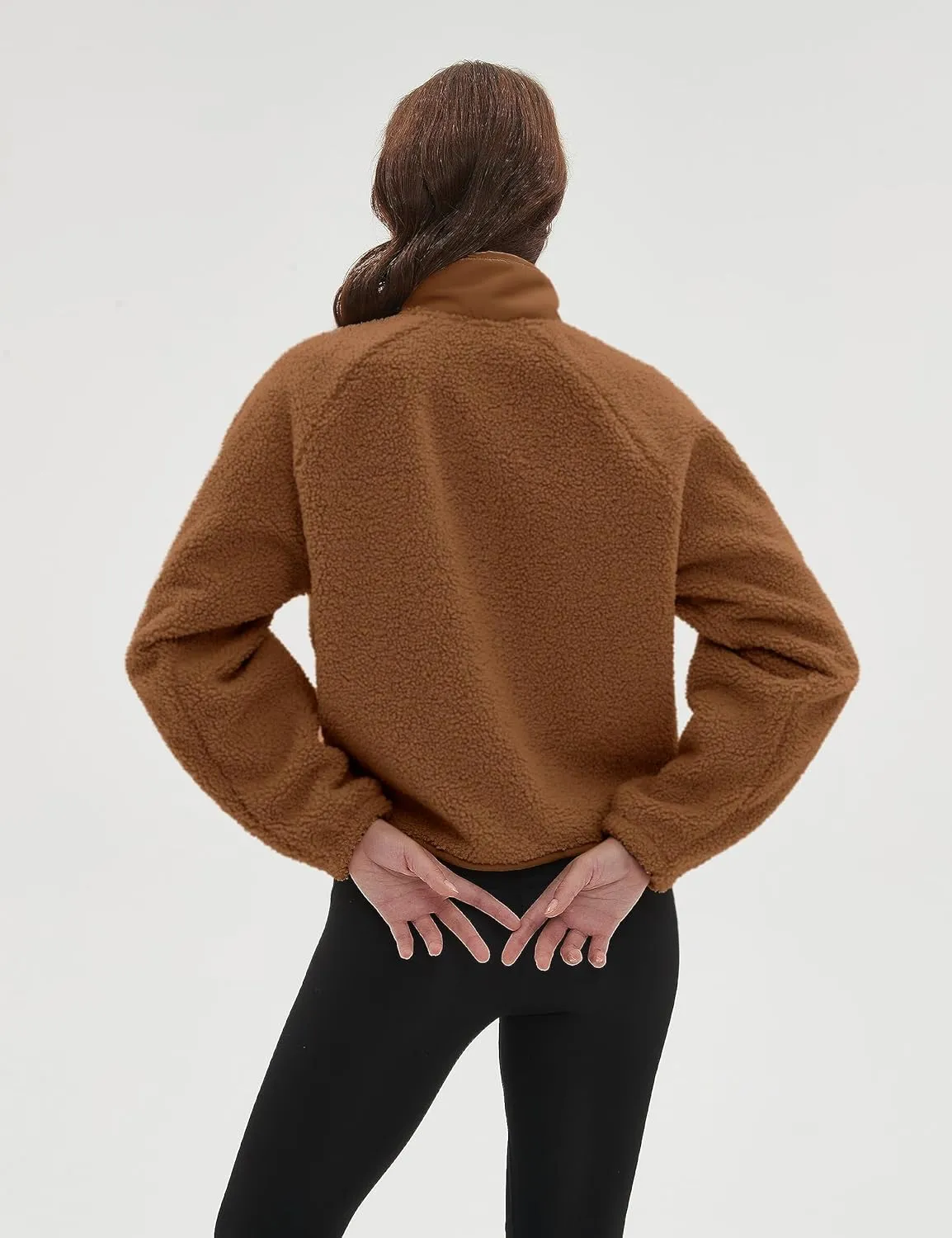 Omoone Women's Cropped Fleece Jacket Faux Fur Sherpa Coat Jackets Winter Outwear