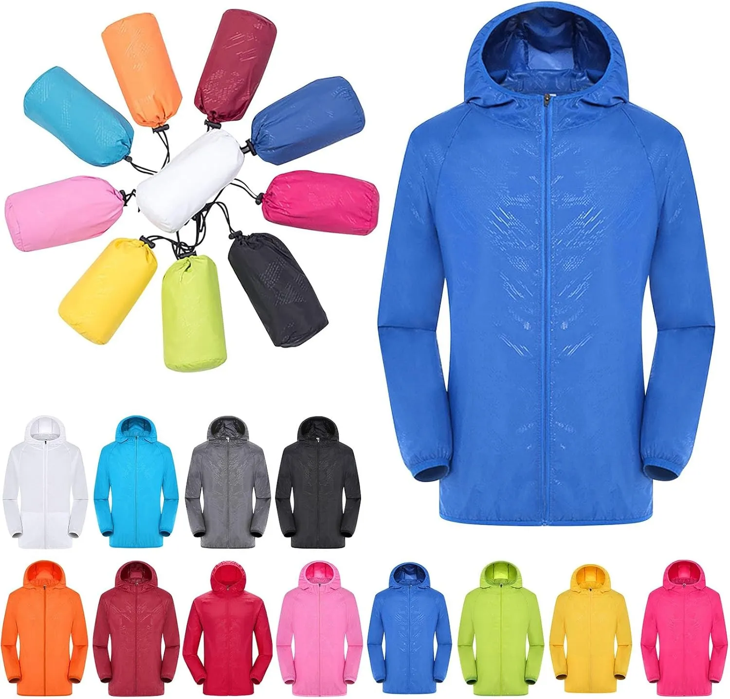 Rain Jacket Women Oversized Sun Protection Windbreaker Unisex coats Packable Hiking Travel Quick Dry Tops with Hood