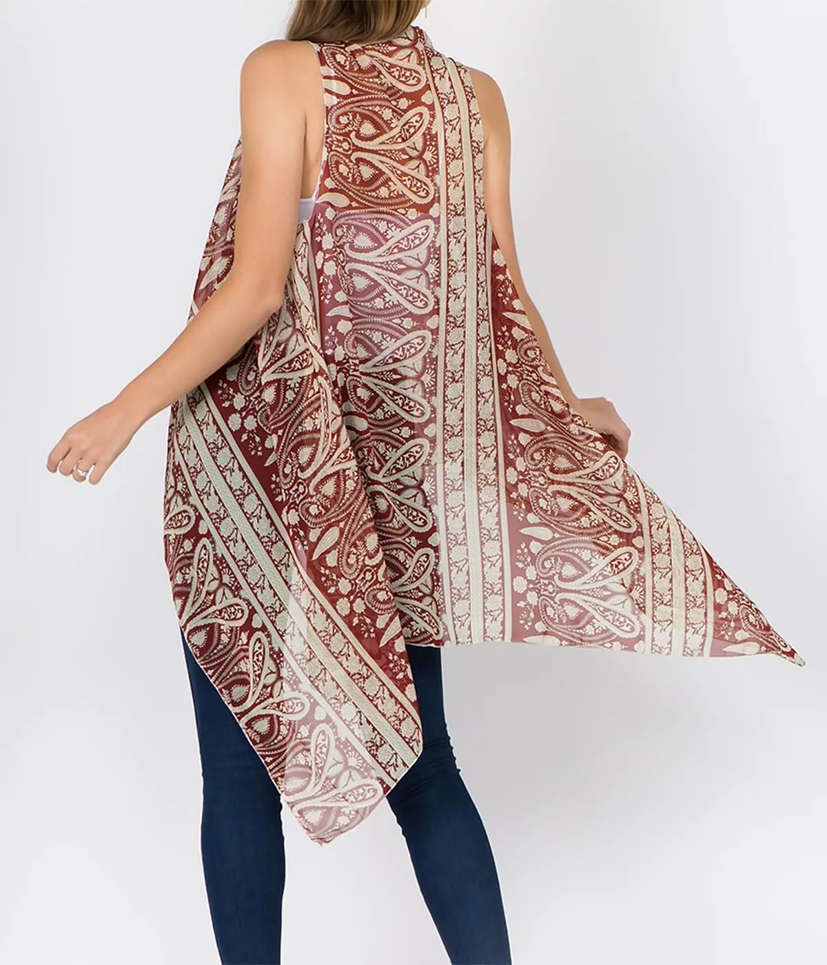 Scarfand's Women's Sheer Open Front Lightweight Sleeveless Long Duster Cardigan Vest