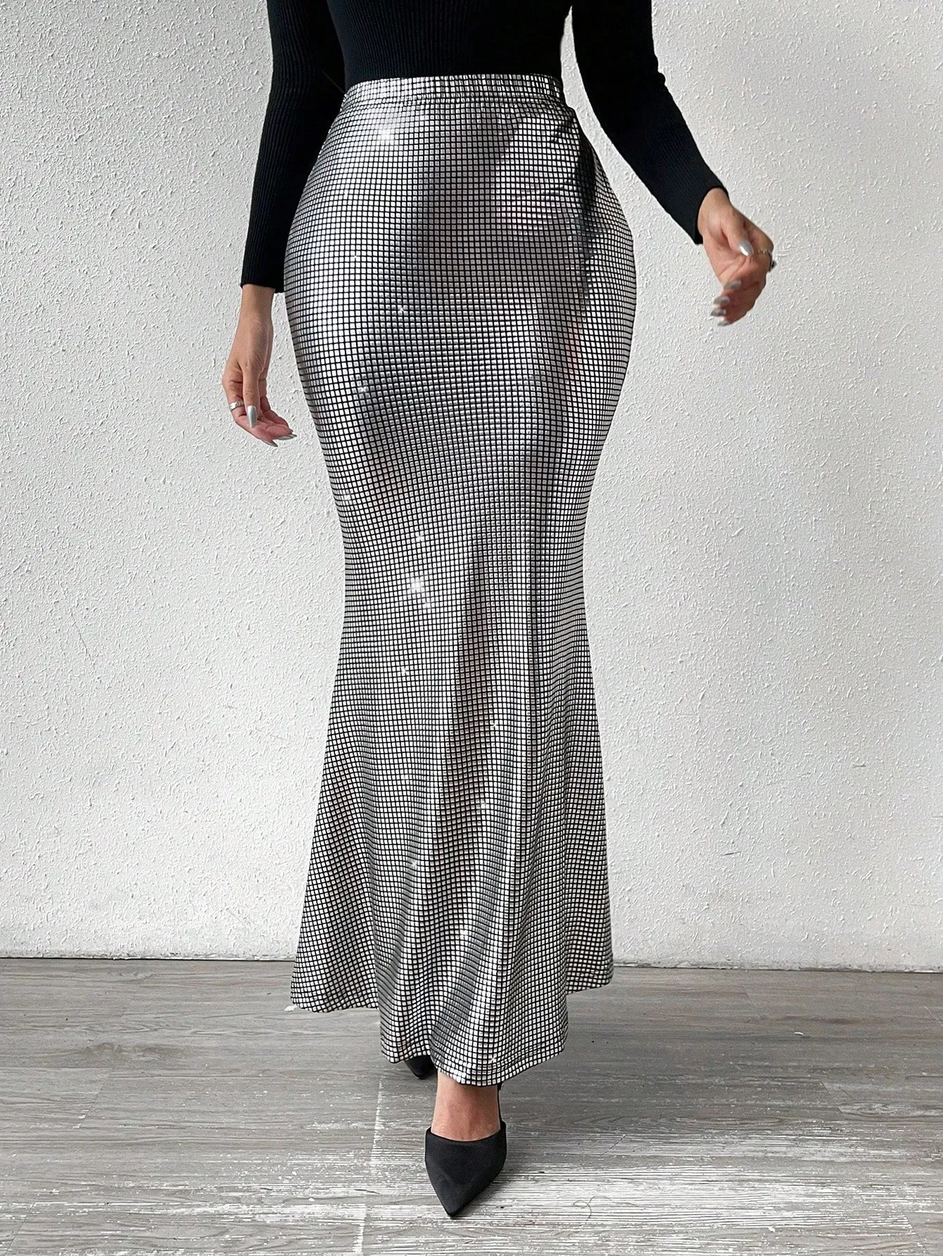 SHEIN BAE High Waist Metallic Mermaid Hem Skirt