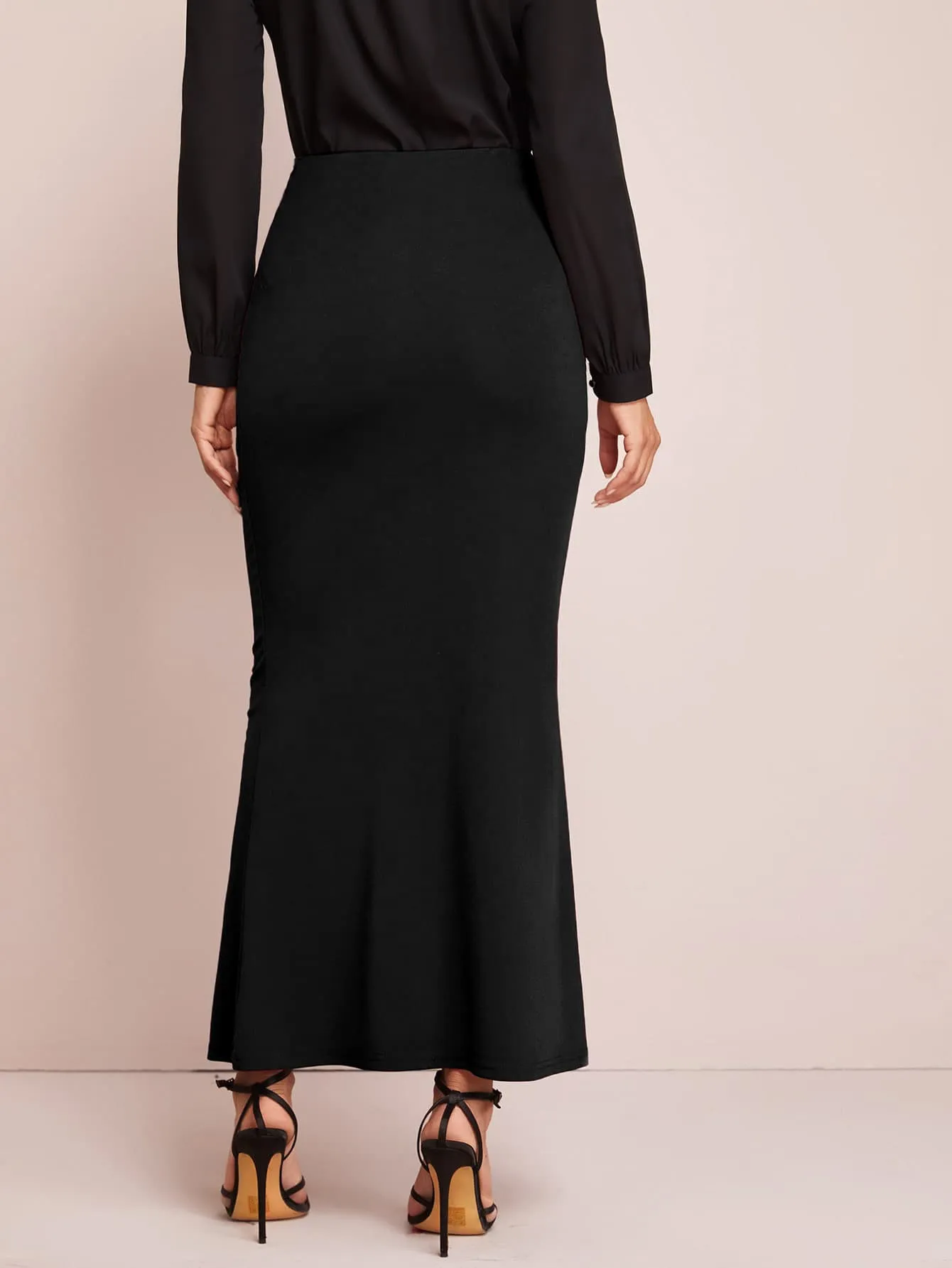 SHEIN Modely Solid Buttoned Front Mermaid Skirt