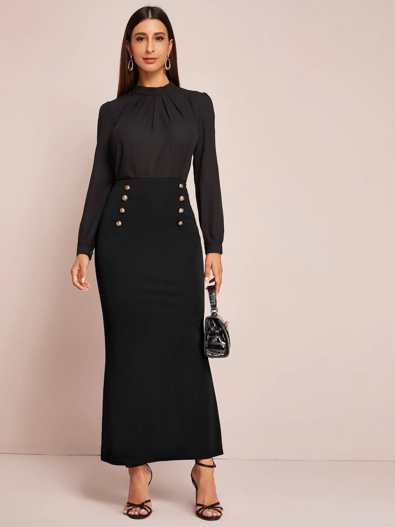 SHEIN Modely Solid Buttoned Front Mermaid Skirt