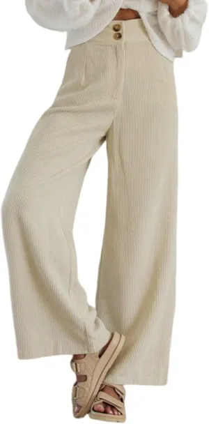 Sidefeel Corduroy Pants for Women 2025 Casual High Waisted Double Buttoned Stretchy Loose Fit Wide Leg Pants with Pockets