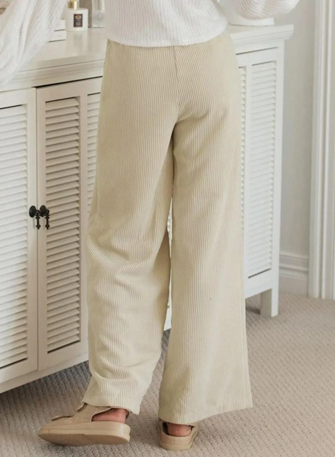 Sidefeel Corduroy Pants for Women 2025 Casual High Waisted Double Buttoned Stretchy Loose Fit Wide Leg Pants with Pockets