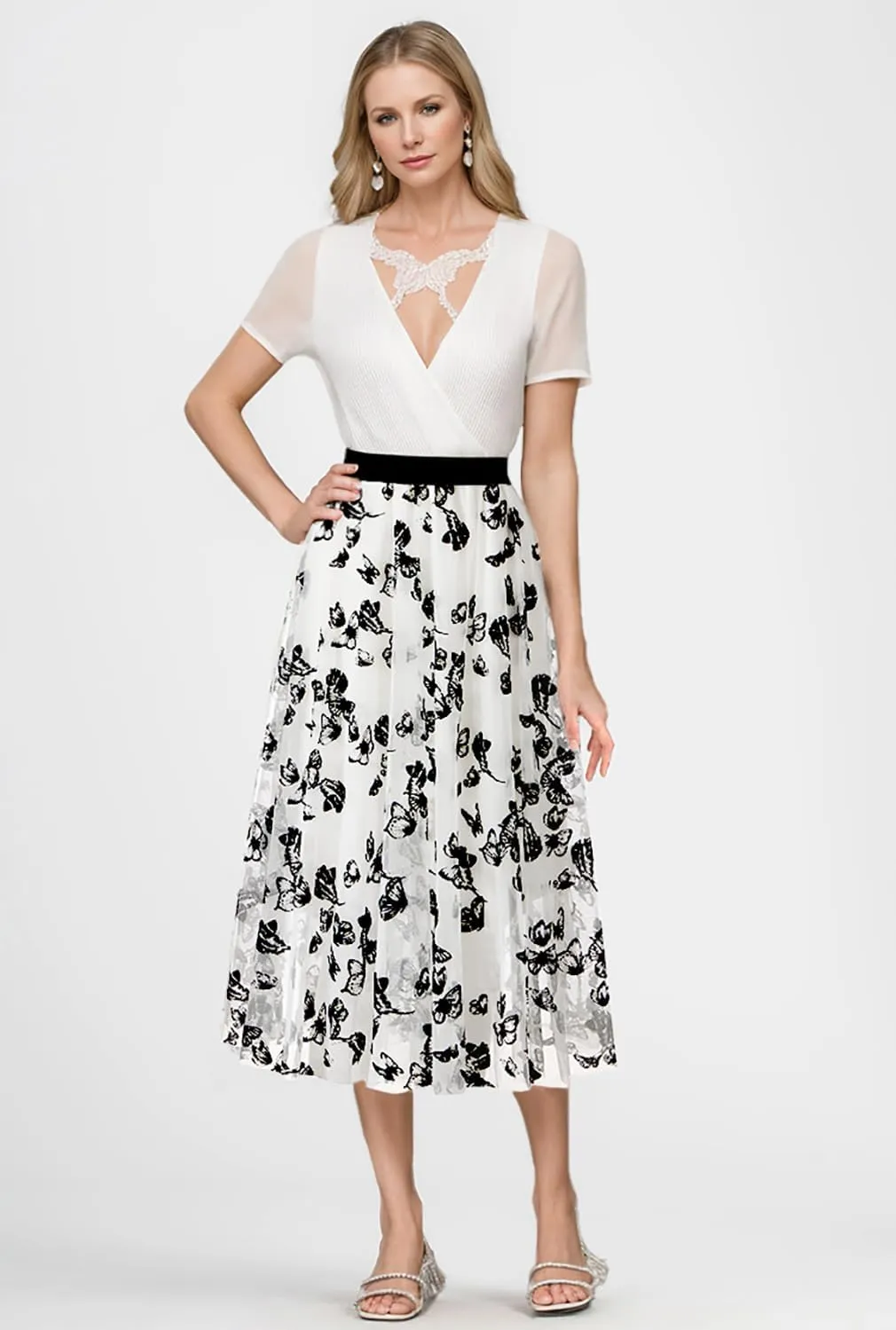 Skirts for Women Midi Long Length Dressy Casual Trendy Summer Tulle A-Line Floral High Waist Skirt