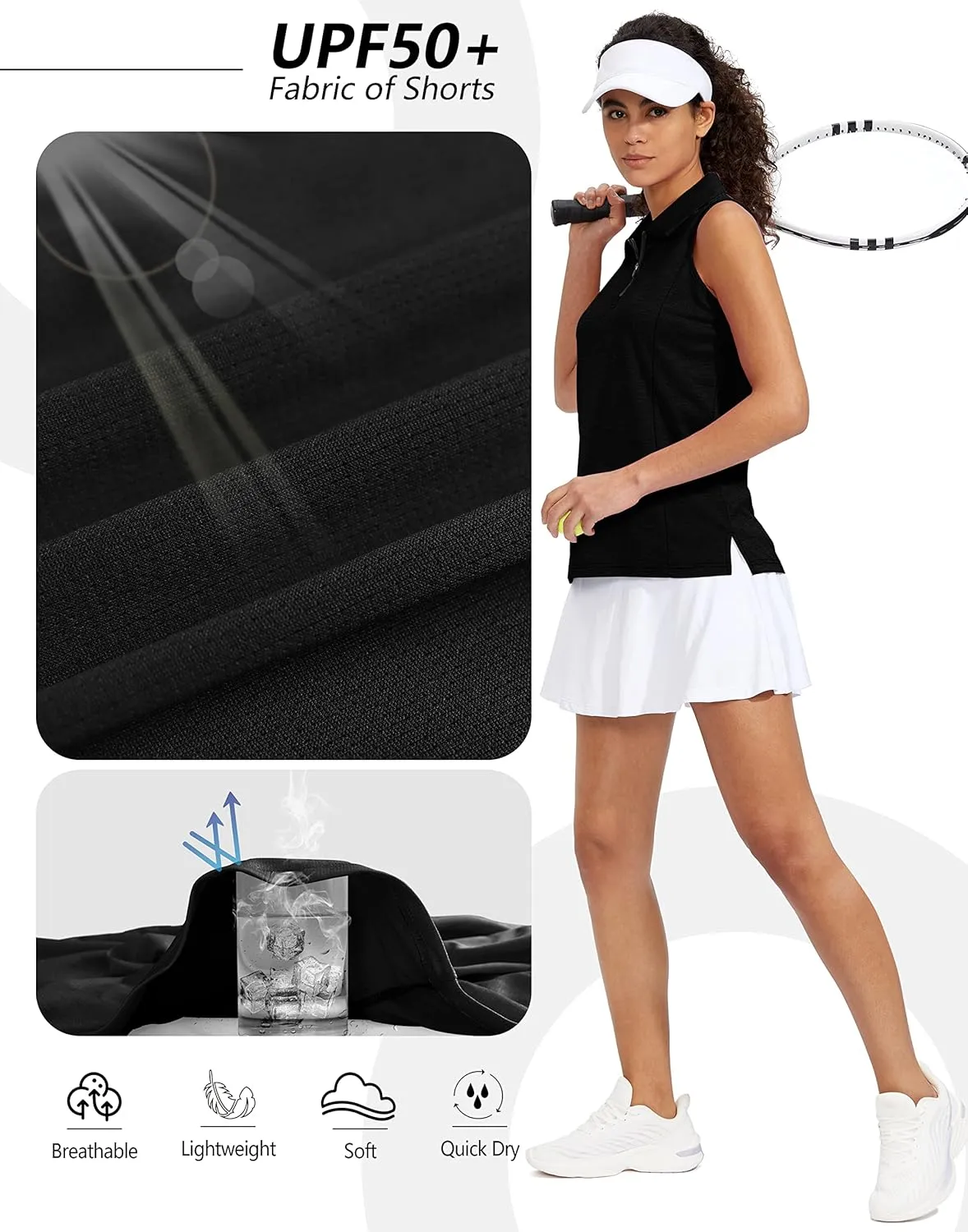 Viodia Women's Sleeveless Golf Shirt with Zip Up Tennis Quick Dry Tank Tops Polo Shirts for Women Golf Apparel Clothes