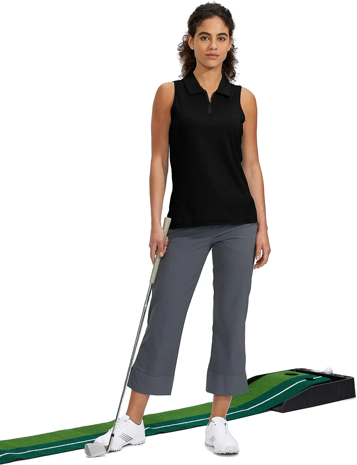 Viodia Women's Sleeveless Golf Shirt with Zip Up Tennis Quick Dry Tank Tops Polo Shirts for Women Golf Apparel Clothes