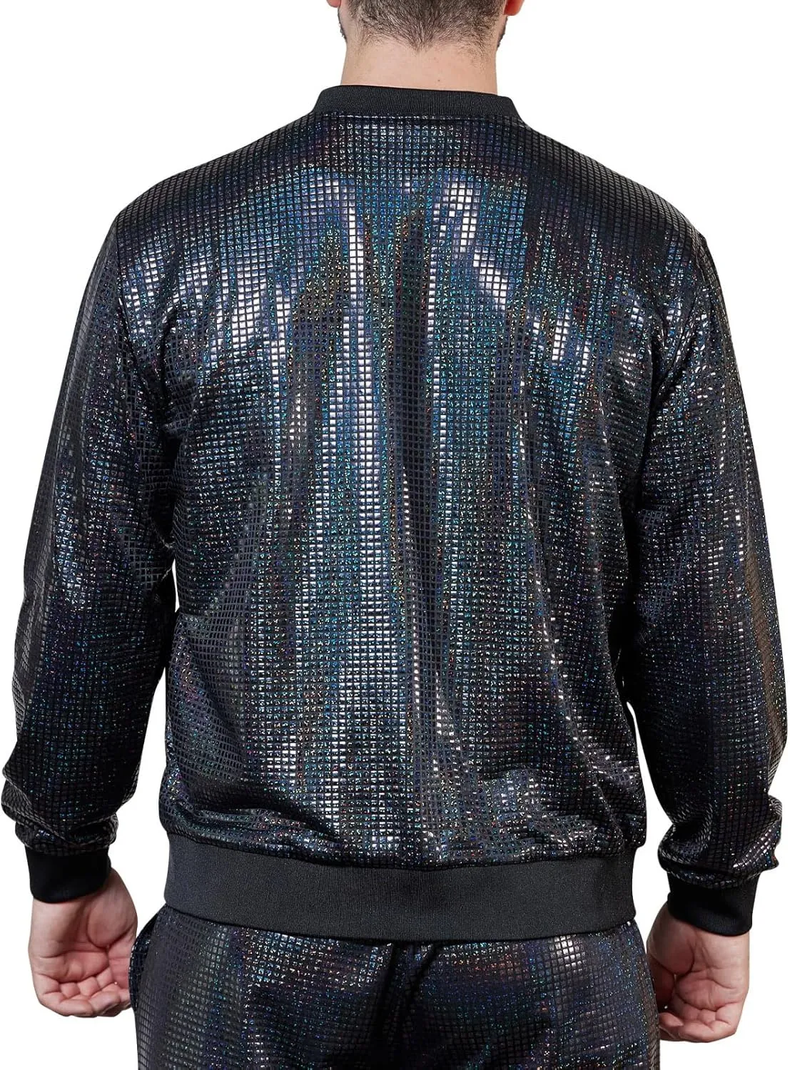 WULFUL Men's 70s Disco Costume Party Sequin Metallic Varsity Bomber Jacket