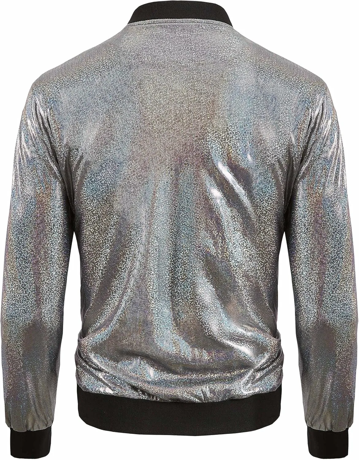 WULFUL Men's 70s Disco Costume Party Sequin Metallic Varsity Bomber Jacket